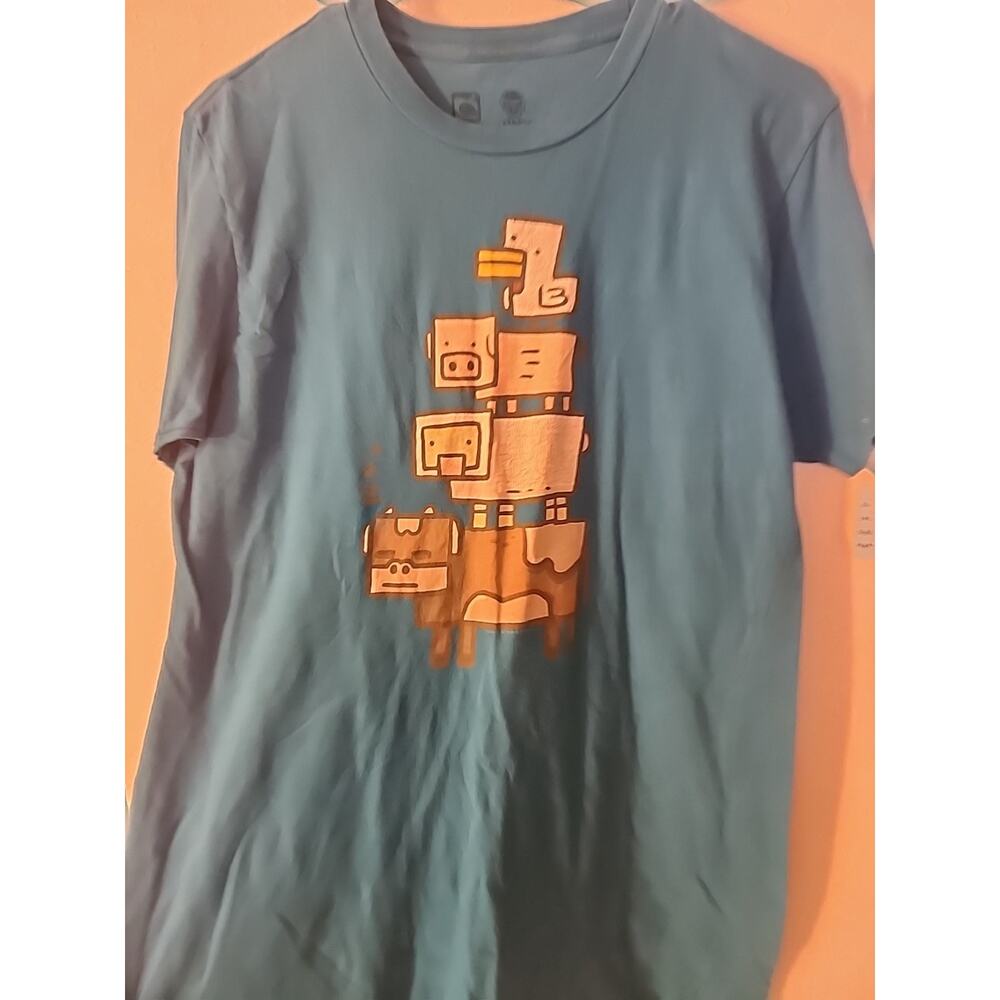 Minecraft Mens Blue Pixel Image Gamer Shirt Medium